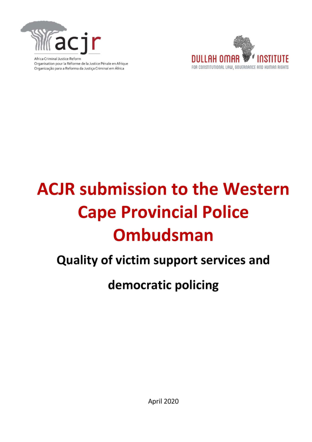 Submission to Western Cape Police ombudsman